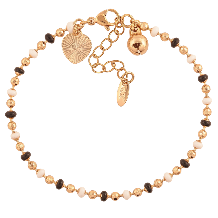 Браслет Xuping цвет Позолота 18K "Цепочка Перлина с черно-белой эмалью" размер с доп. цепочкой 17-20см х 3мм фото №1