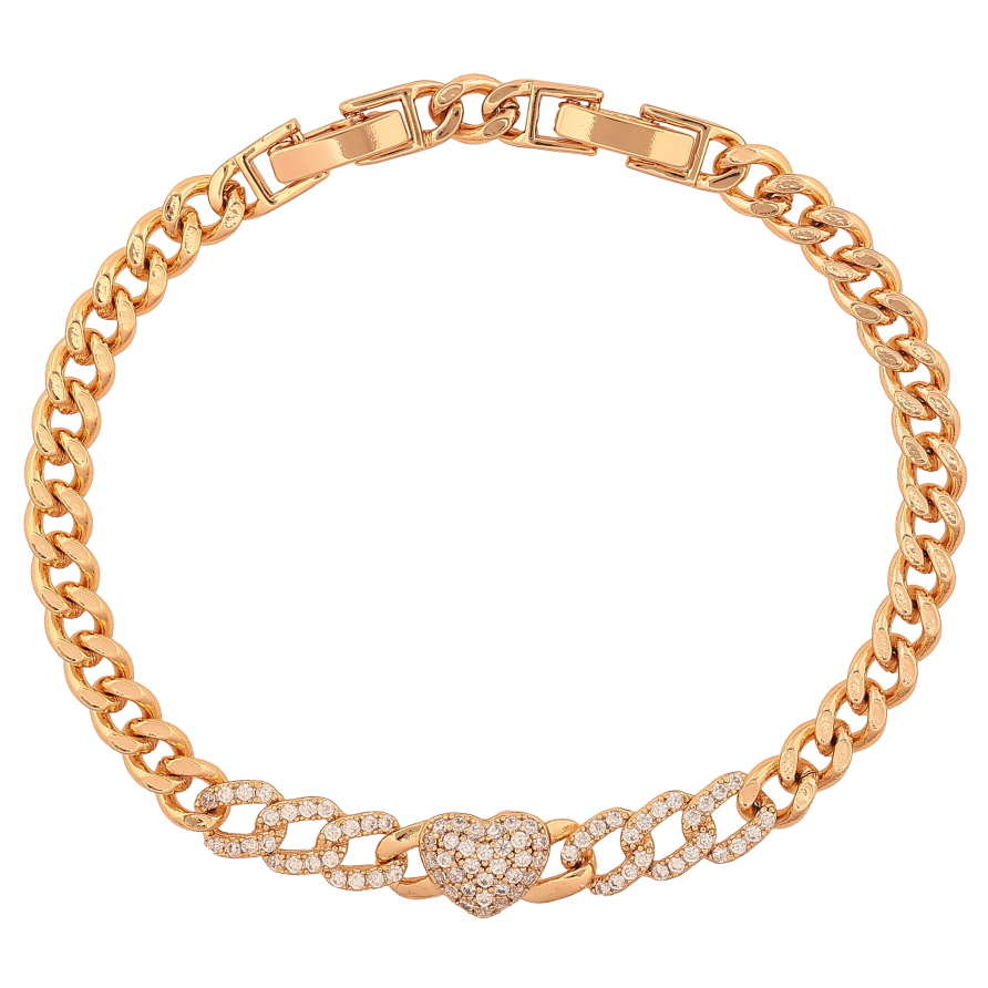 Браслет Xuping цвет Позолота 18K "Цепочка Панцирная с сердечком" длинна с доп. замком 17.5,19.5см х 5-8мм фото №1