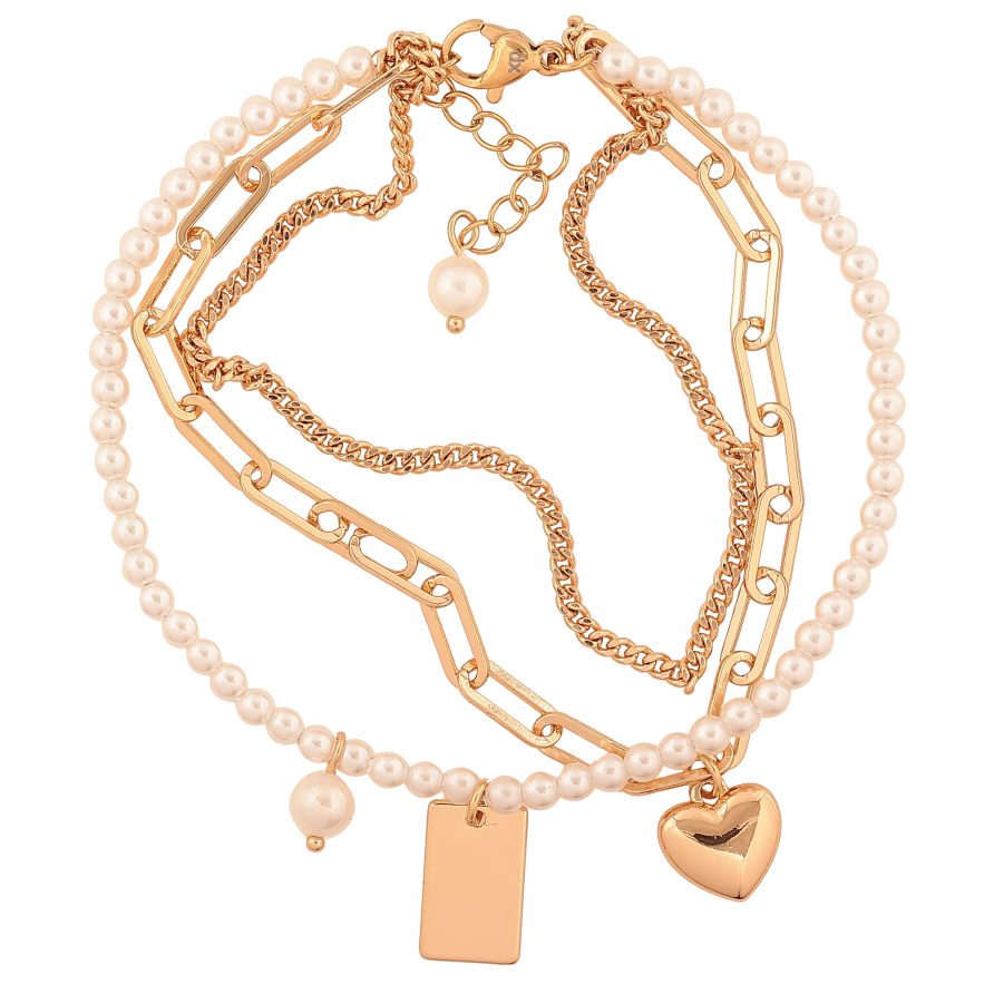 Браслет Xuping цвет Позолота 18K "Тройная цепочка с жемчужинами и подвесками" размер с доп. цепочкой 19-22см х 9мм фото №1 Браслет Xuping цвет Позолота 18K "Тройная цепочка с жемчужинами и подвесками" размер с доп. цепочкой 19-22см х 9мм фото №1