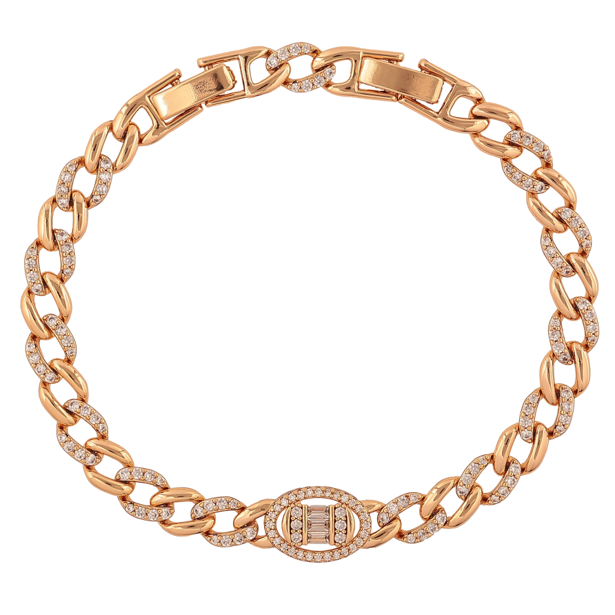 Браслет Xuping цвет Позолота 18K "Цепочка с узором с кристаллами" размер с доп. замком 17.5,20см х 6-9мм фото №1