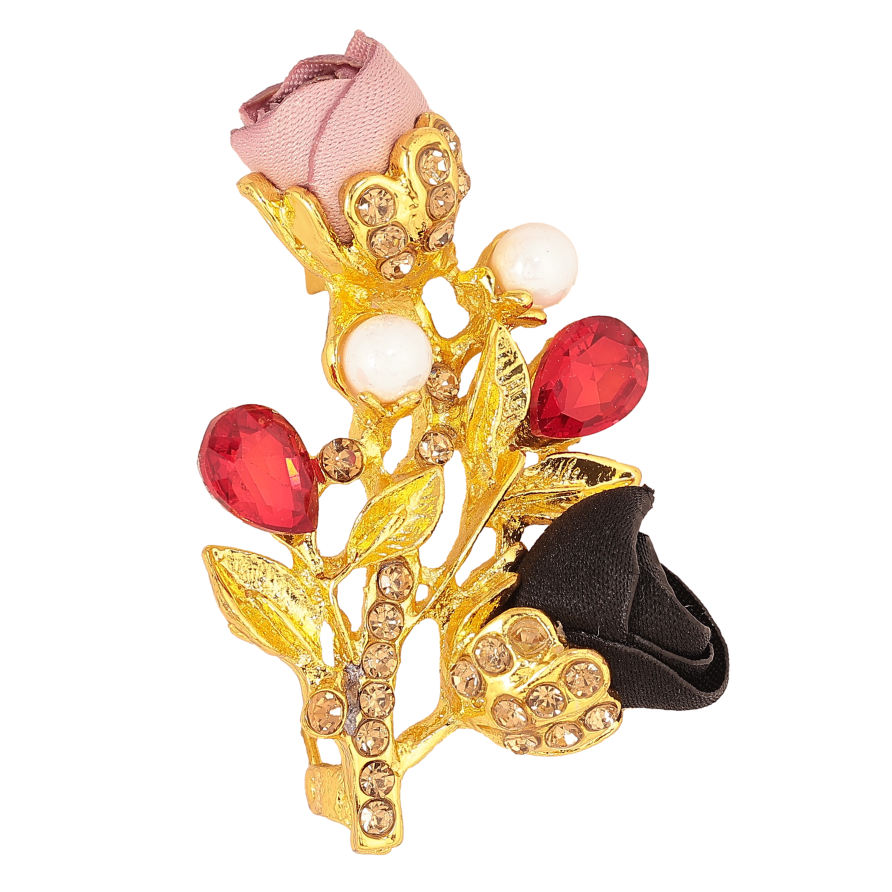 Брошь "Веточка с розово-черными цветочками, стразами и жемчужинами" фото №1 Брошь "Веточка с розово-черными цветочками, стразами и жемчужинами" фото №1