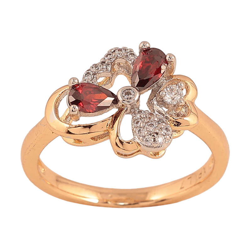 Кольцо Xuping цвет Позолота 18K + Родий "Цветок с красными кристаллом" фото №3 Кольцо Xuping цвет Позолота 18K + Родий "Цветок с красными кристаллом" фото №3
