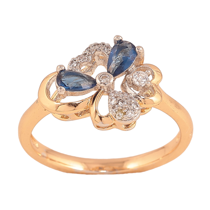 Кольцо Xuping цвет Позолота 18K + Родий "Цветок с синими кристаллами" фото №6 Кольцо Xuping цвет Позолота 18K + Родий "Цветок с синими кристаллами" фото №6