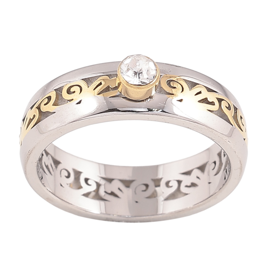 Каблучка Xuping TTM Stainless Steel колір 14К+Родій "Вензельний візерунок із кристалом" шир. 6мм фото №1