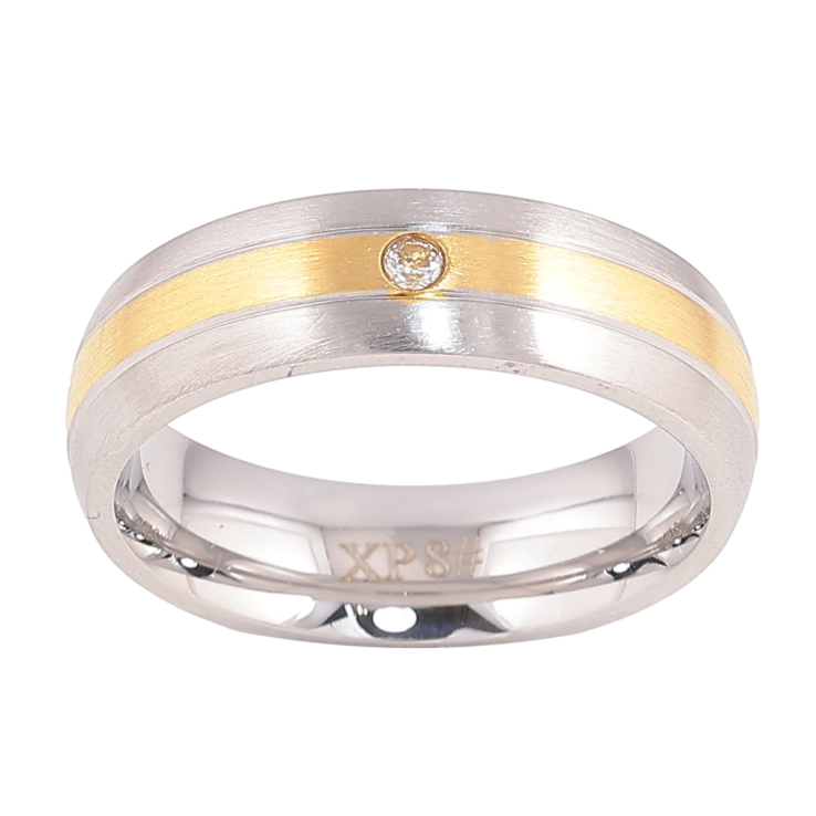 Кольцо Xuping TTM Stainless Steel цвет 14К+Родий "Узор с кристальной вставкой" шир. 6мм фото №9
