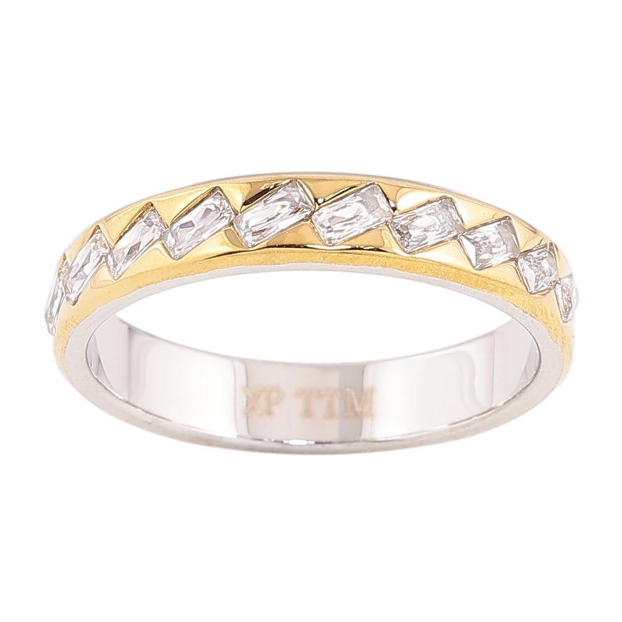 Каблучка Xuping TTM Stainless Steel колір 14К+Родій "Доріжка кристалів" шир. 4мм фото №1 Каблучка Xuping TTM Stainless Steel колір 14К+Родій "Доріжка кристалів" шир. 4мм фото №1