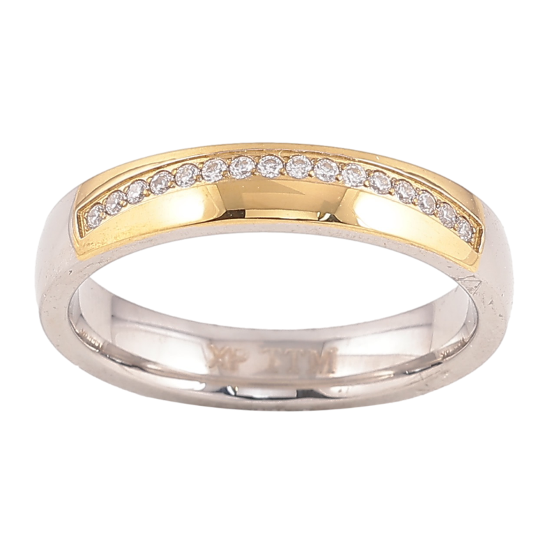 Каблучка Xuping TTM Stainless Steel колір 14К+Родій "Візерунок з кристалами" шир. 4мм фото №3 Каблучка Xuping TTM Stainless Steel колір 14К+Родій "Візерунок з кристалами" шир. 4мм фото №3