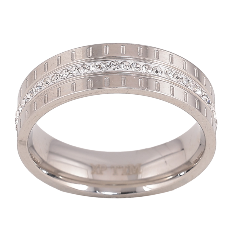 Каблучка Xuping TTM Stainless Steel колір Родій "Доріжка кристалів" шир. 6мм фото №2 Каблучка Xuping TTM Stainless Steel колір Родій "Доріжка кристалів" шир. 6мм фото №2