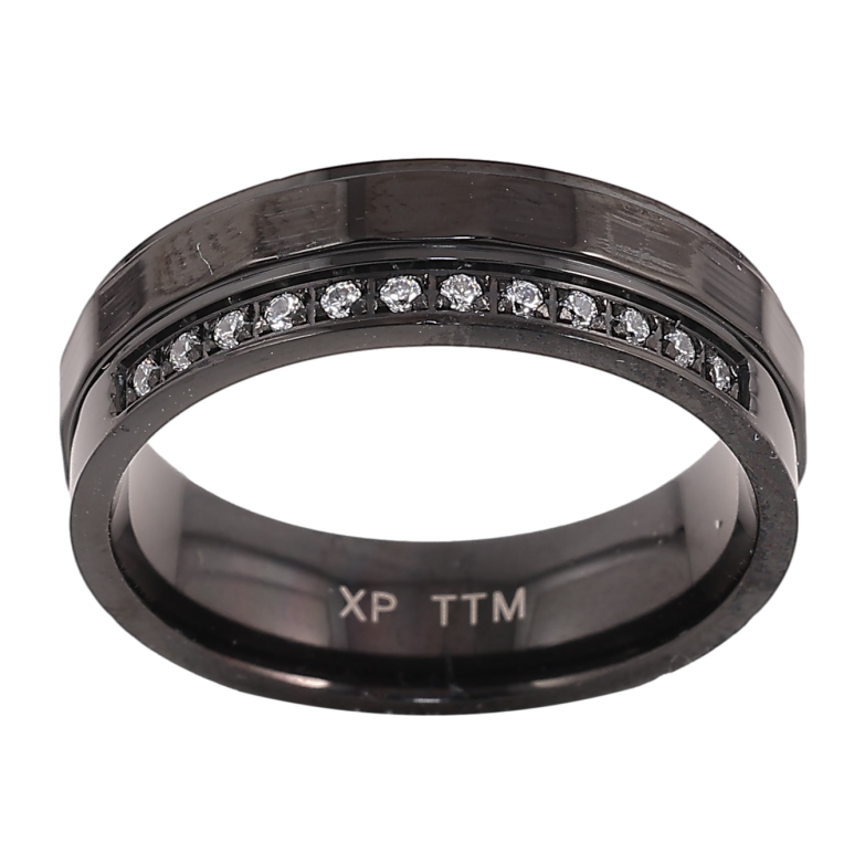 Каблучка Xuping TTM Stainless Steel колір black "Візерунок з кристалами" шир. 6мм фото №9