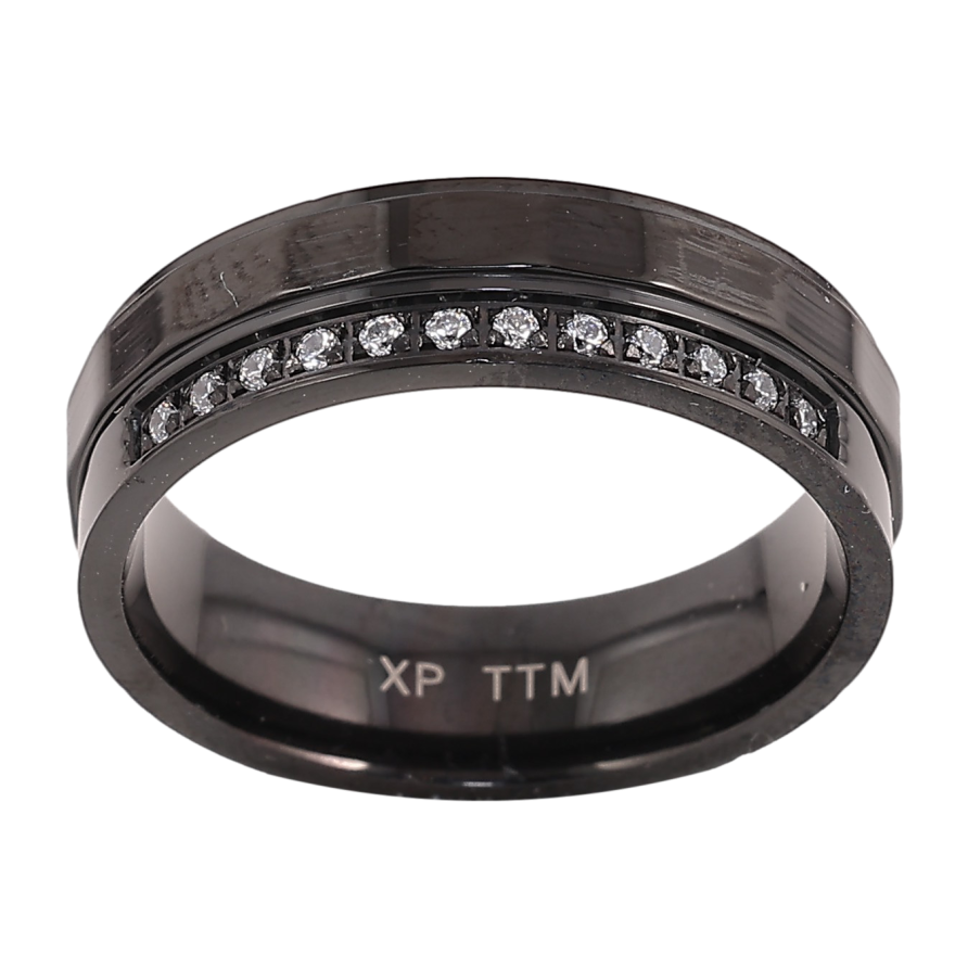 Кольцо Xuping TTM Stainless Steel цвет black "Узор с кристаллами" шир. 6мм фото №1