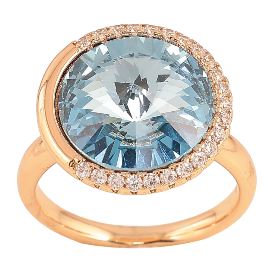 Каблучка Xuping колір Позолота 18K з кр-ми Swarovski "Кристал Aquamarine" ø 17мм фото №1