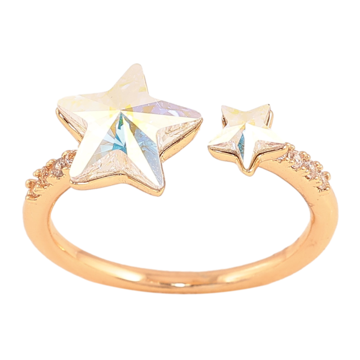 Каблучка Xuping колір Позолота 18K з кр-ми Swarovski "Дві кристальні зірки АВ" фото №7