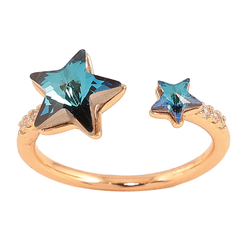 Каблучка Xuping колір Позолота 18K з кр-ми Swarovski "Дві кристальні зірки Metallic Blue" фото №3 Каблучка Xuping колір Позолота 18K з кр-ми Swarovski "Дві кристальні зірки Metallic Blue" фото №3