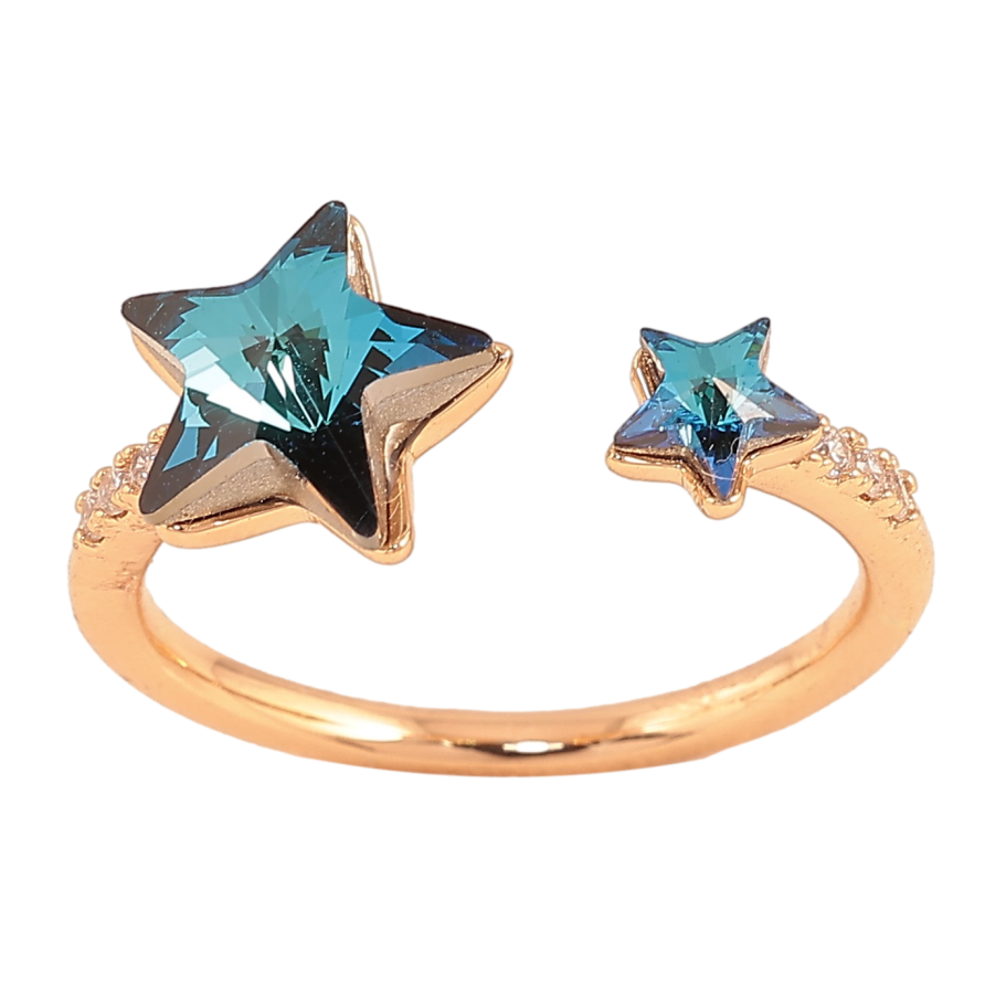 Кольцо Xuping цвет Позолота 18K с кр-ми Swarovski "Две кристальные звезды Metallic Blue" фото №1 Кольцо Xuping цвет Позолота 18K с кр-ми Swarovski "Две кристальные звезды Metallic Blue" фото №1