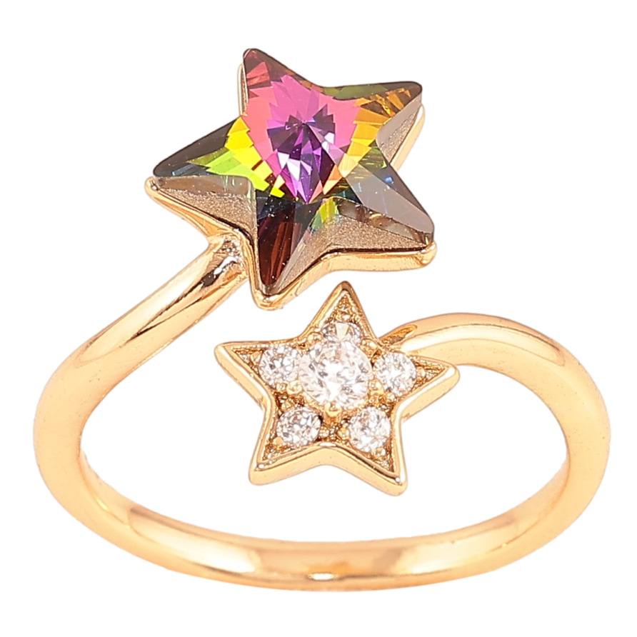 Каблучка Xuping колір Позолота 18K з кр-ми Swarovski "Дві зірки з кристалом Vitrail Medium" фото №1 Каблучка Xuping колір Позолота 18K з кр-ми Swarovski "Дві зірки з кристалом Vitrail Medium" фото №1