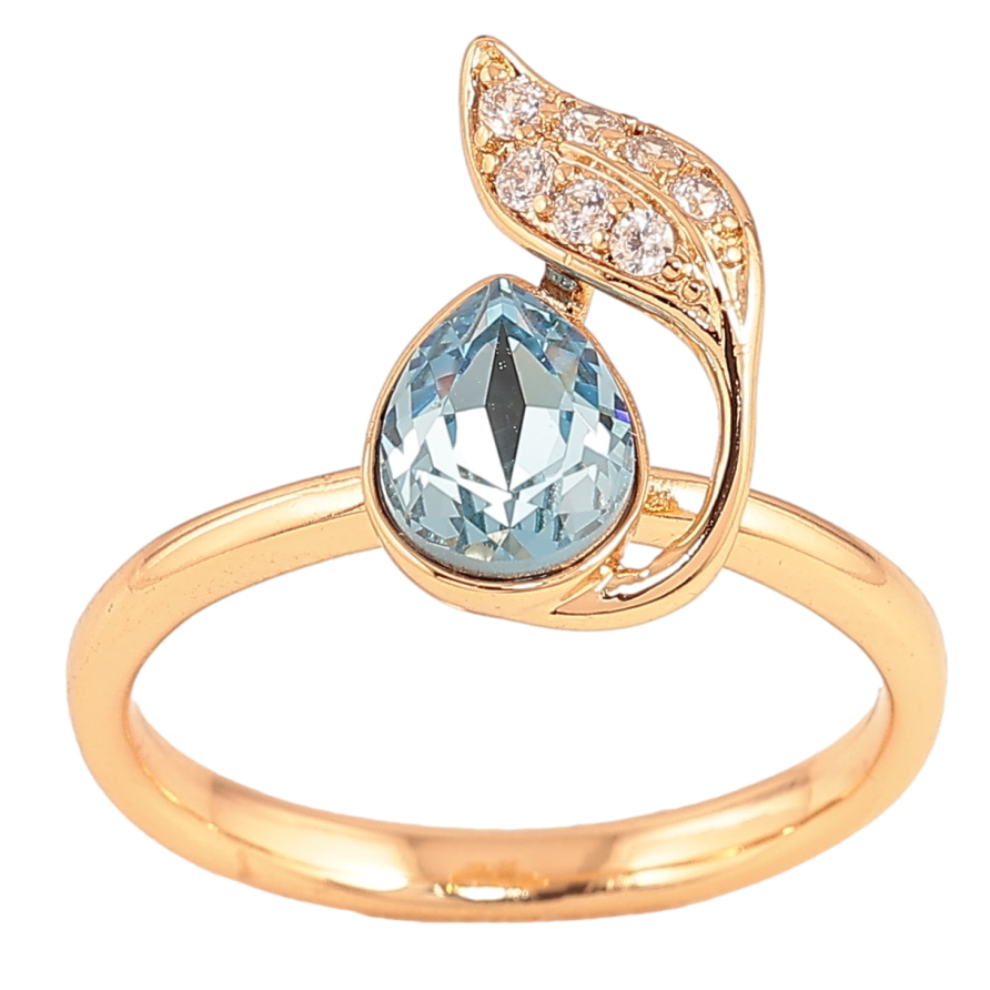 Каблучка Xuping колір Позолота 18K з кр-ми Swarovski "Кристал Aquamarine з листочком" фото №1