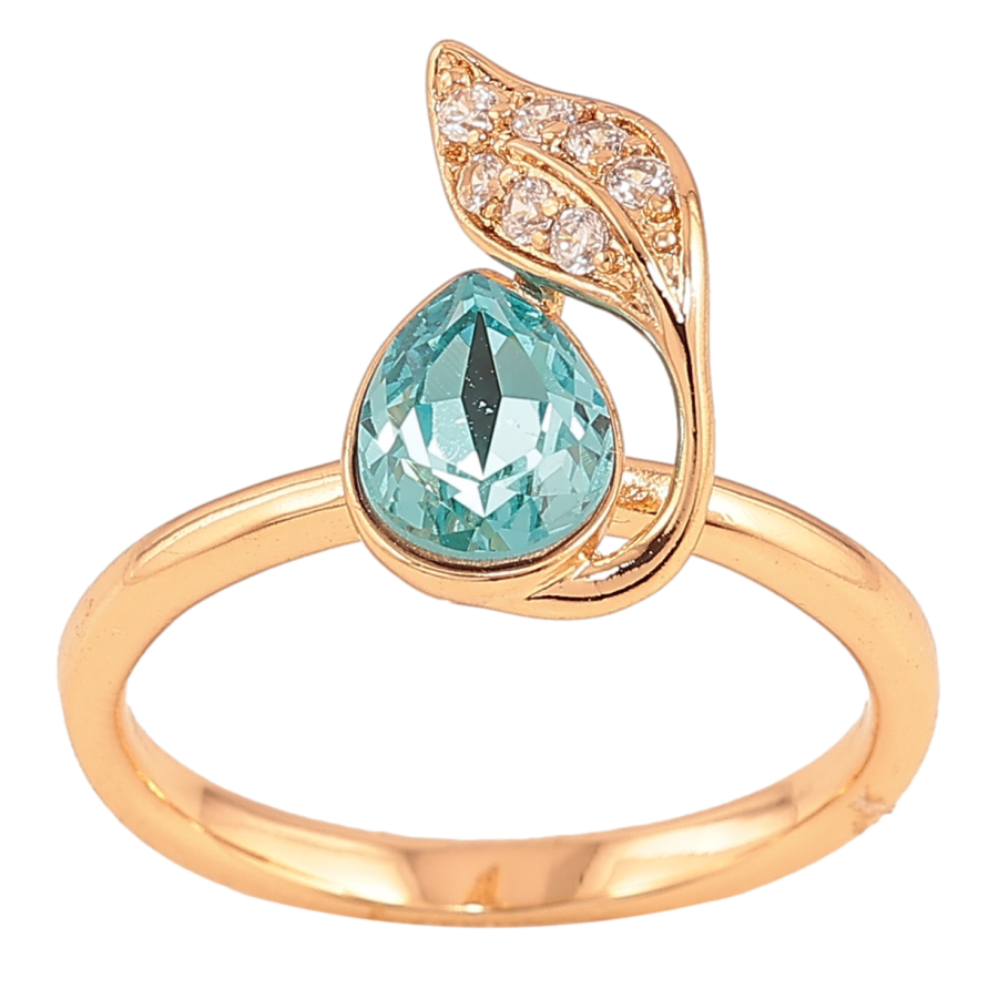 Каблучка Xuping колір Позолота 18K з кр-ми Swarovski "Кристал Light Turquoise з листочком" фото №1 Каблучка Xuping колір Позолота 18K з кр-ми Swarovski "Кристал Light Turquoise з листочком" фото №1