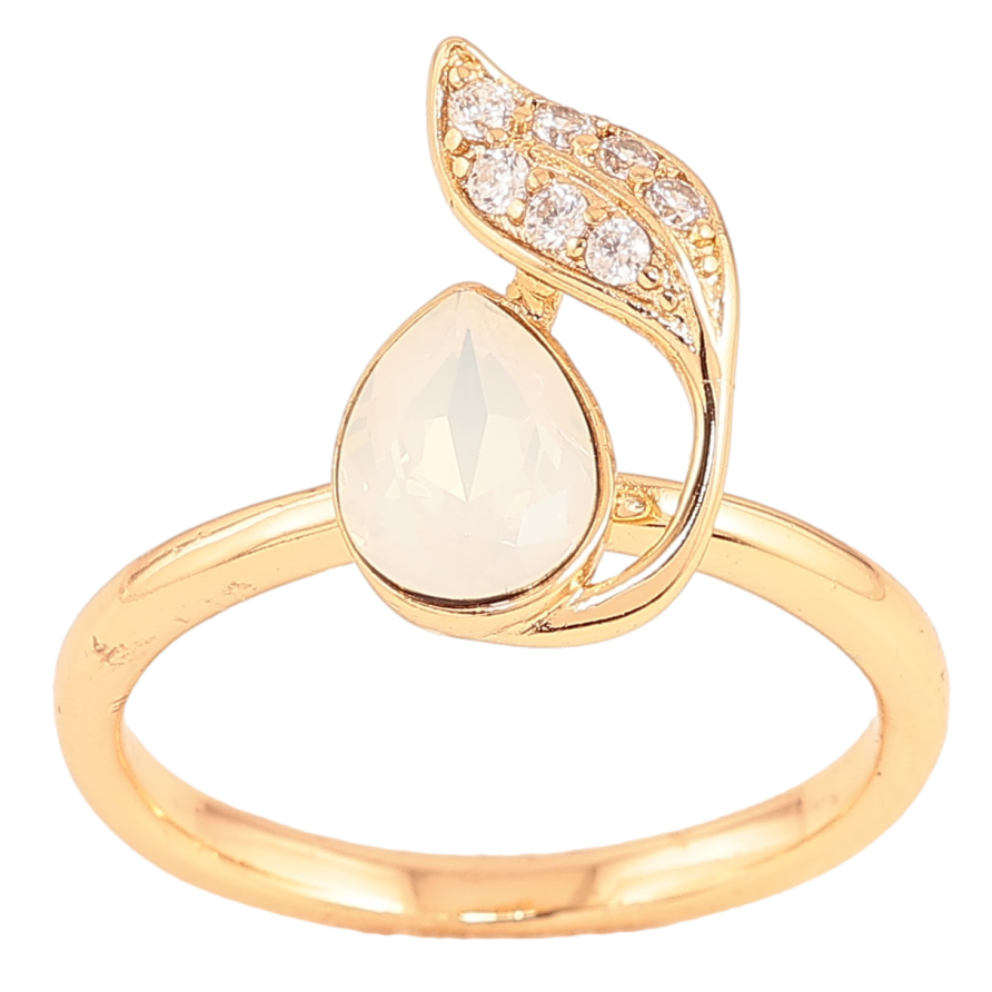 Каблучка Xuping колір Позолота 18K з кр-ми Swarovski "Кристал White Opal з листочком" фото №1