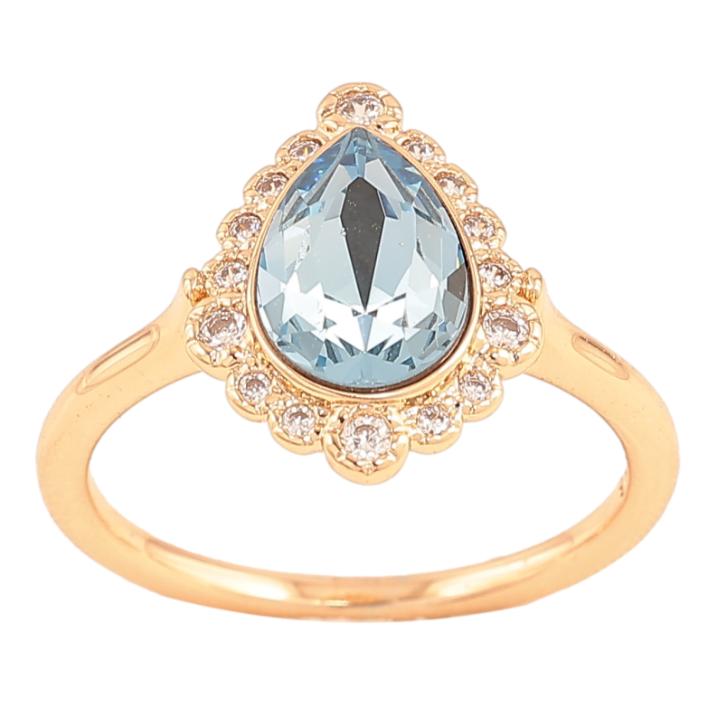 Каблучка Xuping колір Позолота 18K з кр-ми Swarovski "Кристальна крапелька Aquamarin у декоративній оправі" фото №8