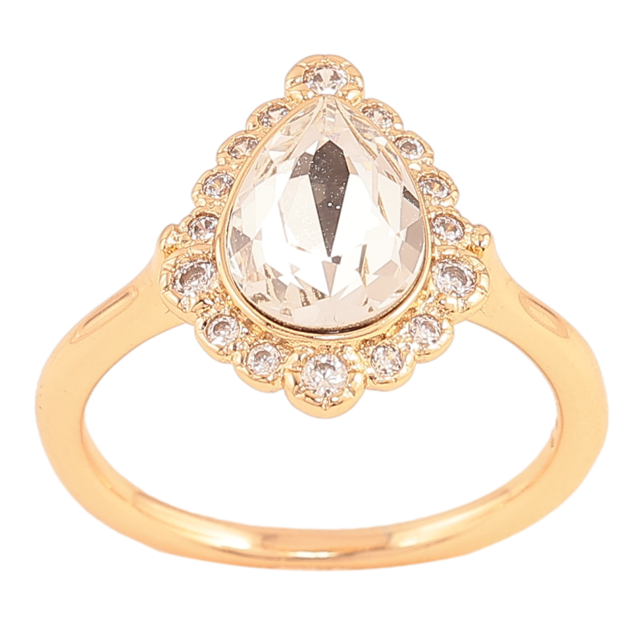 Каблучка Xuping колір Позолота 18K з кр-ми Swarovski "Кристальна крапелька Clear у декоративній оправі" фото №1 Каблучка Xuping колір Позолота 18K з кр-ми Swarovski "Кристальна крапелька Clear у декоративній оправі" фото №1
