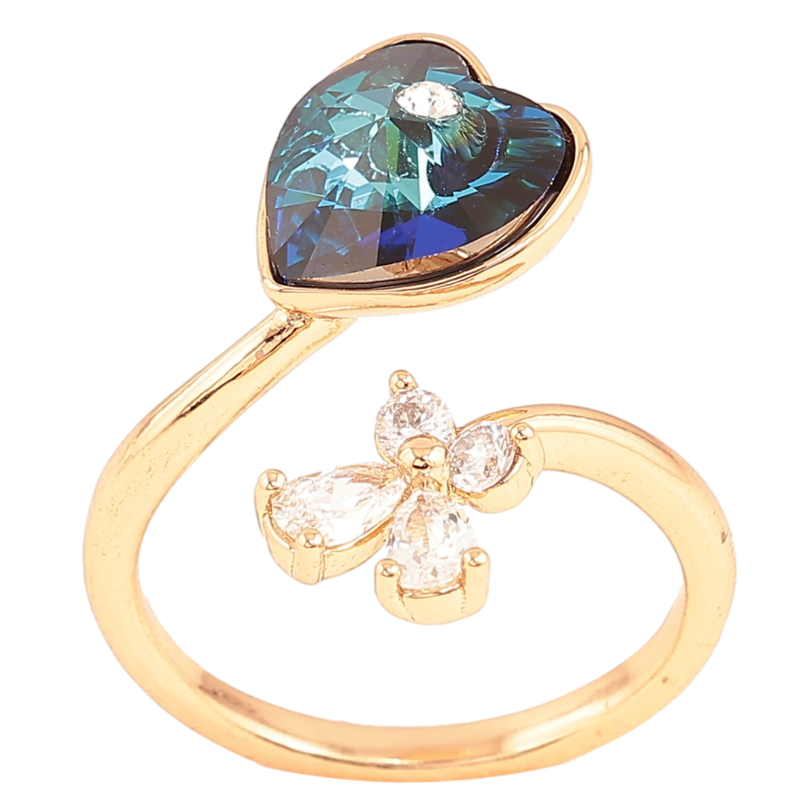 Кольцо Xuping цвет Позолота 18K с кр-ми Swarovski "Кристальное сердце Metallic Blue с цветочком" фото №1