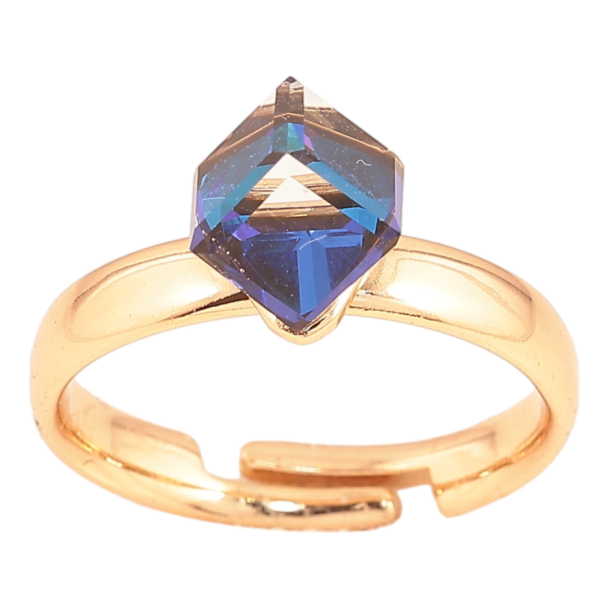 Каблучка Xuping колір Позолота 18K з кр-ми Swarovski "Кристальний куб Metallic Blue" 6х6мм фото №1 Каблучка Xuping колір Позолота 18K з кр-ми Swarovski "Кристальний куб Metallic Blue" 6х6мм фото №1