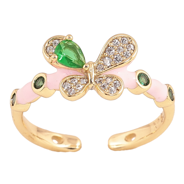 Кольцо Xuping цвет Позолота 14K "Бабочка с зелеными кристаллами и розовой эмалью" фото №12