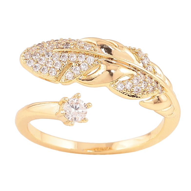 Каблучка Xuping колір Позолота 14K "Перо з кристалами" фото №2 Каблучка Xuping колір Позолота 14K "Перо з кристалами" фото №2