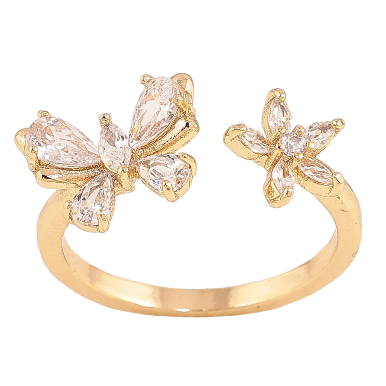Каблучка Xuping колір Позолота 14K "Кристальний метелик з квіткою" фото №5 Каблучка Xuping колір Позолота 14K "Кристальний метелик з квіткою" фото №5