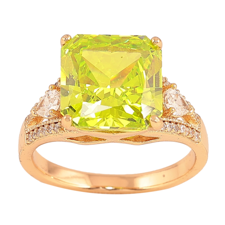 Кольцо Xuping цвет Позолота 18K "Узор с салатовым кристаллом" фото №8 Кольцо Xuping цвет Позолота 18K "Узор с салатовым кристаллом" фото №8