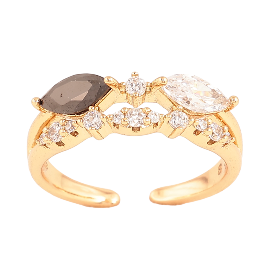 Кольцо Xuping цвет Позолота 18K "Узор с черно-белыми кристаллами" фото №1 Кольцо Xuping цвет Позолота 18K "Узор с черно-белыми кристаллами" фото №1