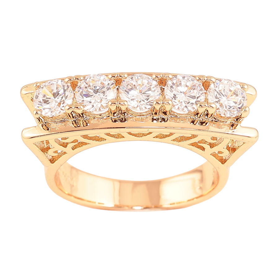 Каблучка Xuping колір Позолота 18K "Високий купол з доріжкою кристалів" фото №1 Каблучка Xuping колір Позолота 18K "Високий купол з доріжкою кристалів" фото №1