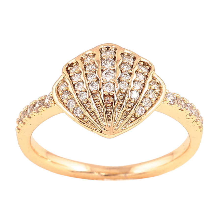 Каблучка Xuping колір Позолота 18K "Мушля з інкрустацією кристалами" фото №1 Каблучка Xuping колір Позолота 18K "Мушля з інкрустацією кристалами" фото №1