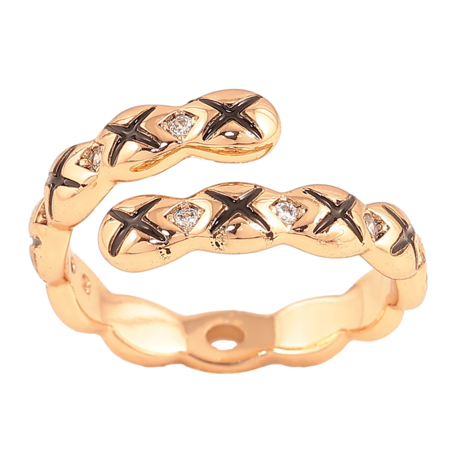 Кольцо Xuping цвет Позолота 18K "Узор с кристаллами и черной эмалью" фото №1 Кольцо Xuping цвет Позолота 18K "Узор с кристаллами и черной эмалью" фото №1