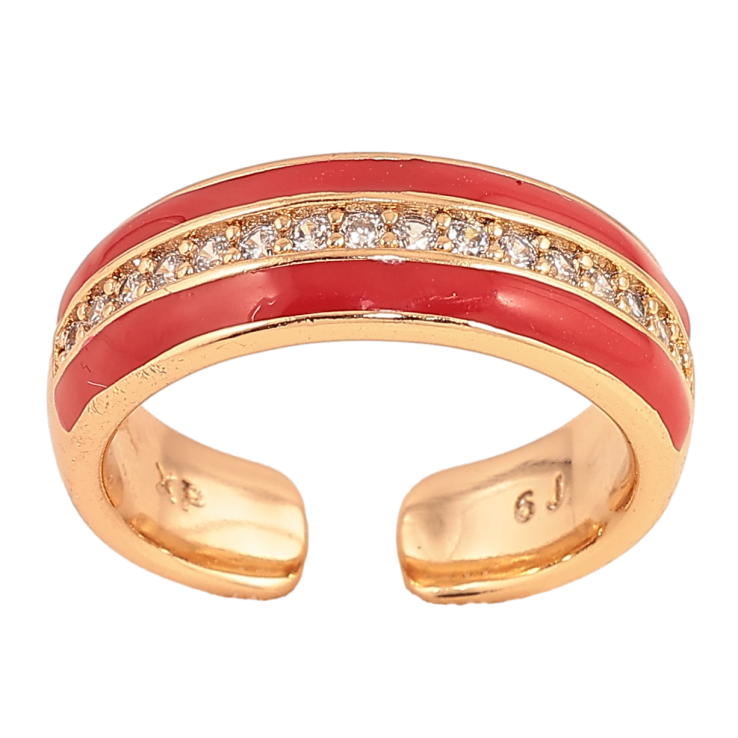 Каблучка Xuping колір Позолота 18K "Візерунок з кристалами та червоною эмаллю" фото №11 Каблучка Xuping колір Позолота 18K "Візерунок з кристалами та червоною эмаллю" фото №11