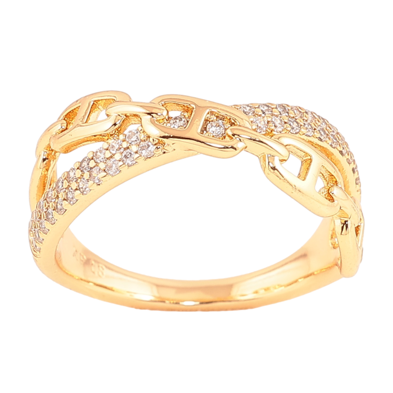Кольцо Xuping цвет Позолота 18K "Узор цепочка с кристаллами" фото №2 Кольцо Xuping цвет Позолота 18K "Узор цепочка с кристаллами" фото №2