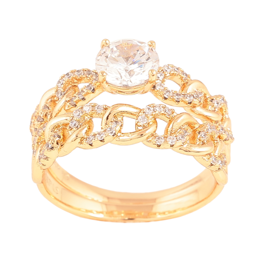 Кольцо Xuping цвет Позолота 18K "Двойное с узором цепочка и кристаллами" фото №1 Кольцо Xuping цвет Позолота 18K "Двойное с узором цепочка и кристаллами" фото №1