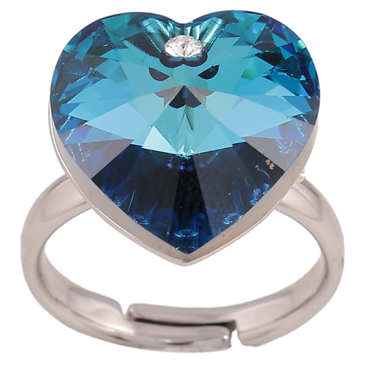 Каблучка Xuping колір Родій із кр-ми Swarovski "Кристальне серце Metallic Blue" фото №9
