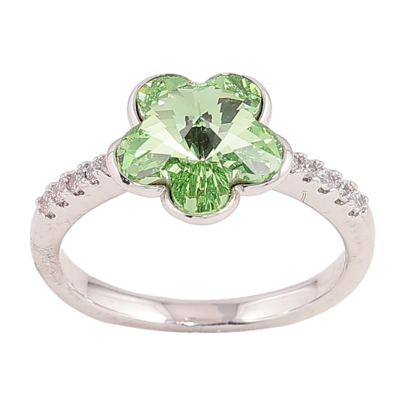 Каблучка Xuping колір Родій із кристалами Swarovski "Кристальна квіточка Peridot" фото №7