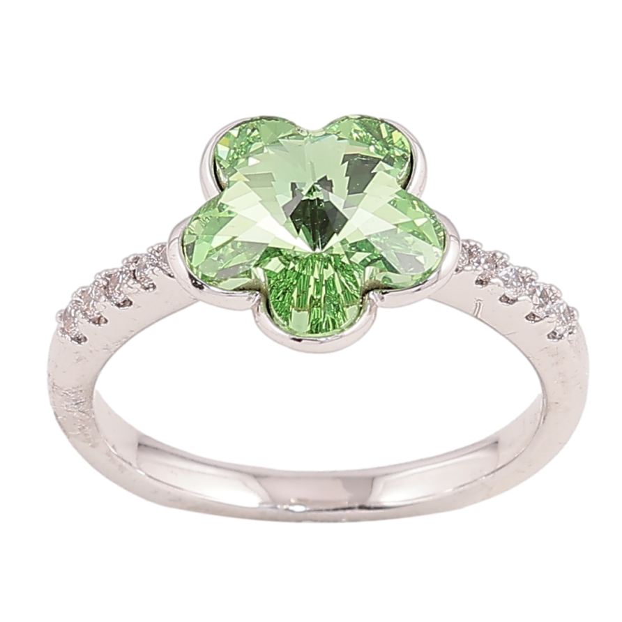 Каблучка Xuping колір Родій із кристалами Swarovski "Кристальна квіточка Peridot" фото №1