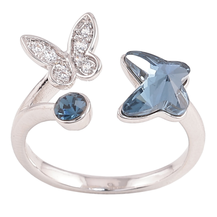 Каблучка Xuping колір Родій із кристалами Swarovski "Метелики із кристалом Montana" фото №23 Каблучка Xuping колір Родій із кристалами Swarovski "Метелики із кристалом Montana" фото №23