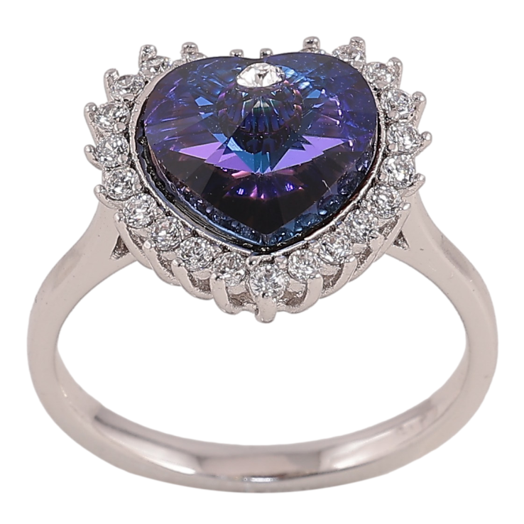Каблучка Xuping колір Родій із кристалами Swarovski "Серце Bermuda Blue в обрамленні" фото №6