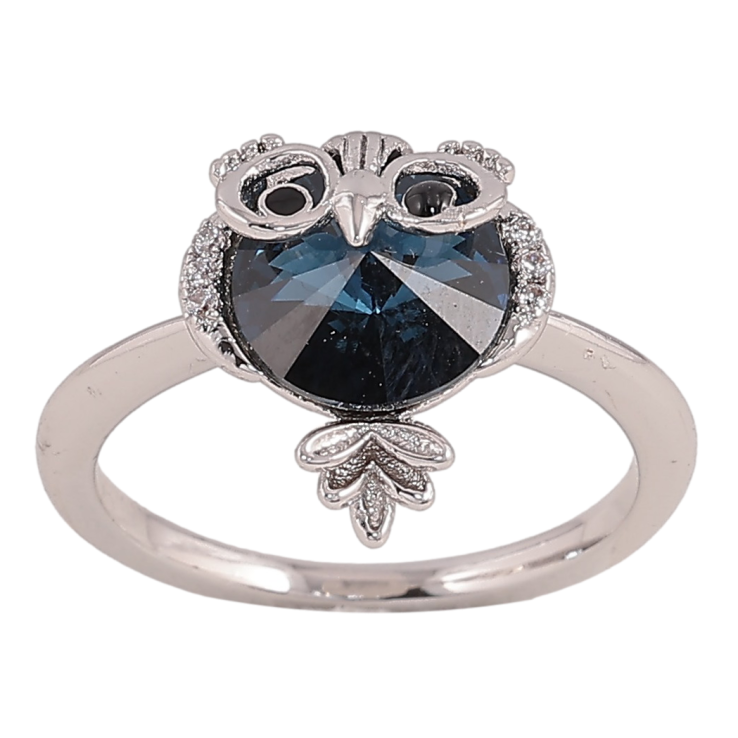 Каблучка Xuping колір Родій із кристалами Swarovski "Сова з кристалом Montana" фото №2
