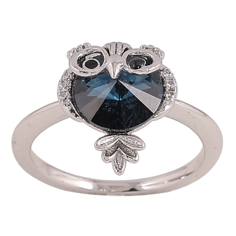 Каблучка Xuping колір Родій із кристалами Swarovski "Сова з кристалом Montana" фото №10