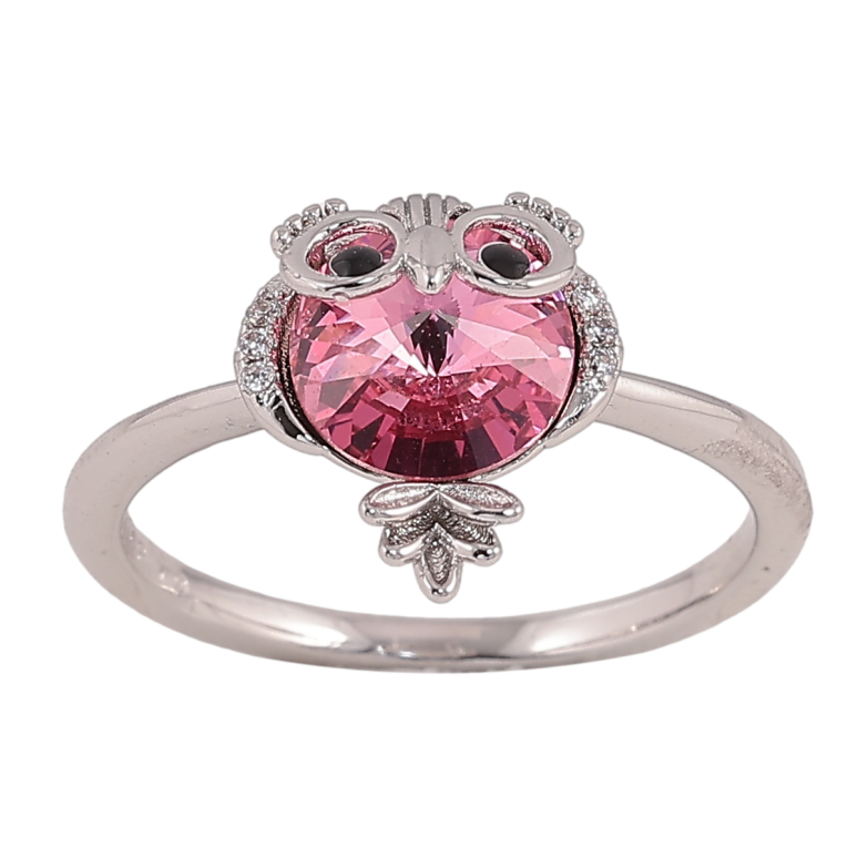 Каблучка Xuping колір Родій із кристалами Swarovski "Сова з кристалом Rose" фото №2 Каблучка Xuping колір Родій із кристалами Swarovski "Сова з кристалом Rose" фото №2