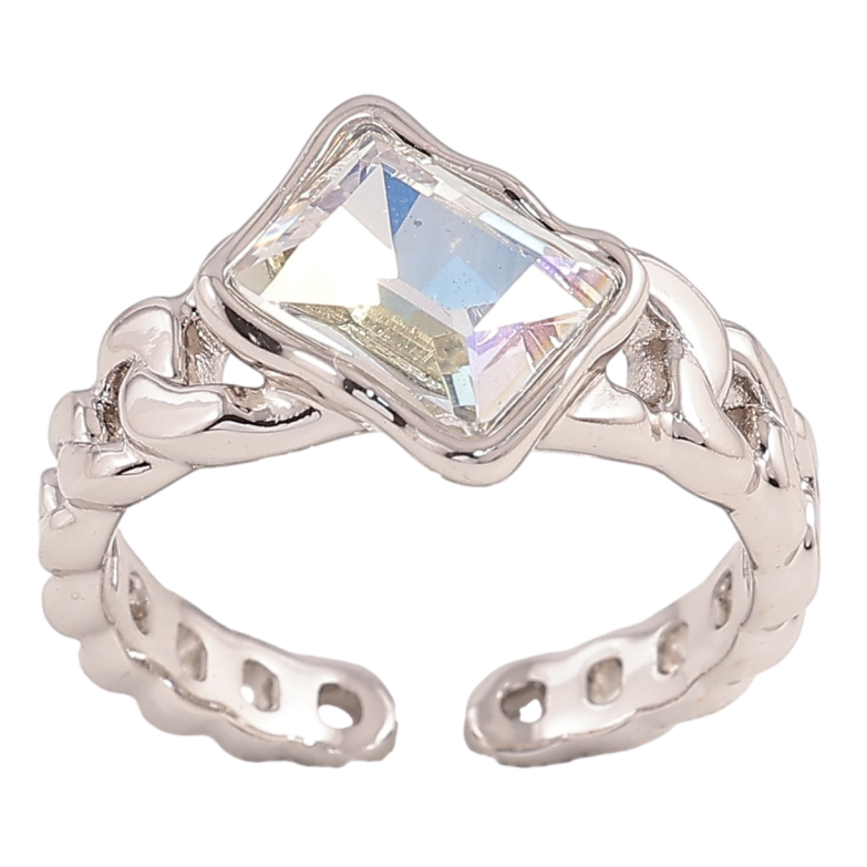 Каблучка Xuping колір Родій із кристалами Swarovski "Візерунок ланцюжок з кристалом АВ" фото №5 Каблучка Xuping колір Родій із кристалами Swarovski "Візерунок ланцюжок з кристалом АВ" фото №5
