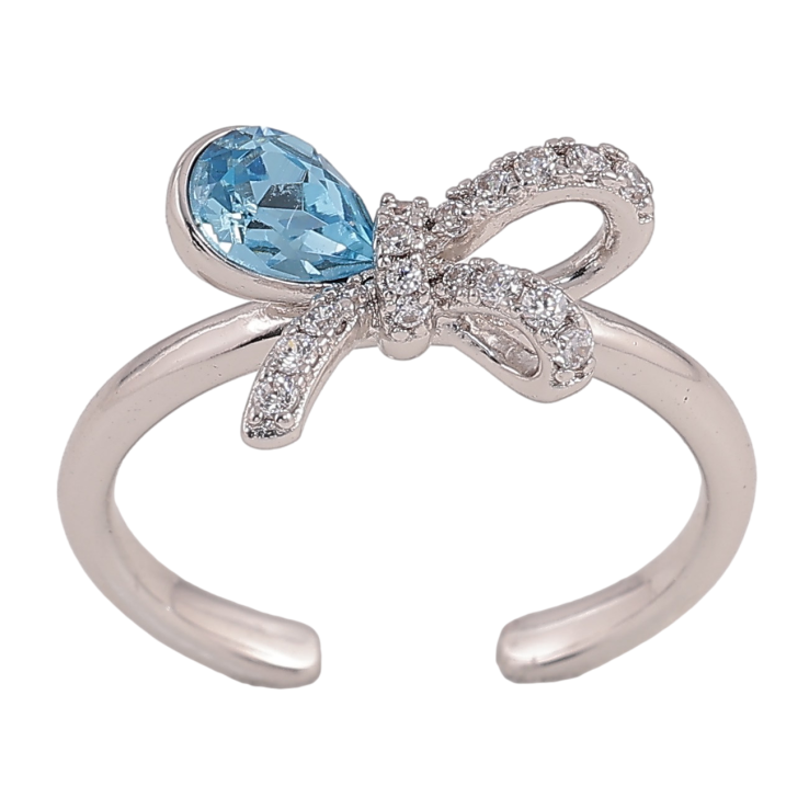 Кольцо Xuping цвет Родий с кр-ми Swarovski "Бант с кристаллом Aquamarine" фото №3
