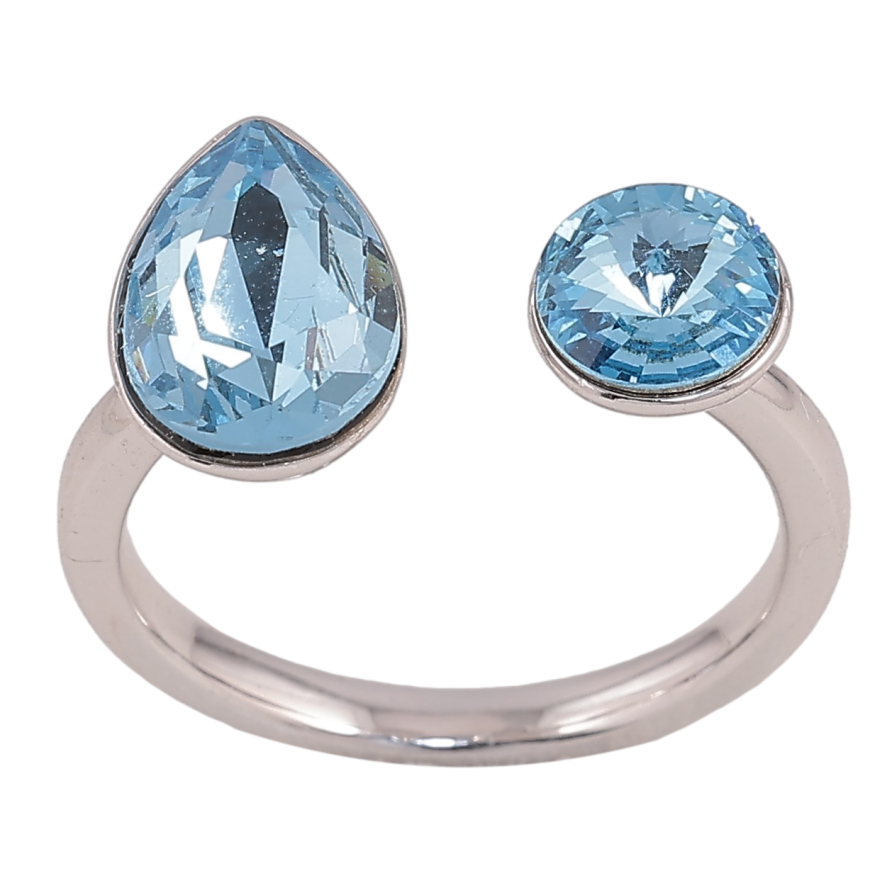Кольцо Xuping цвет Родий с кр-ми Swarovski "Два кристалла Aquamarine" фото №1 Кольцо Xuping цвет Родий с кр-ми Swarovski "Два кристалла Aquamarine" фото №1