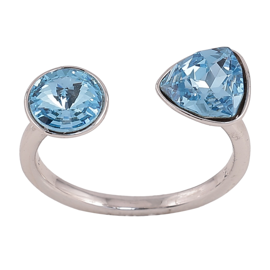 Кольцо Xuping цвет Родий с кр-ми Swarovski "Два кристалла Aquamarine" фото №1 Кольцо Xuping цвет Родий с кр-ми Swarovski "Два кристалла Aquamarine" фото №1