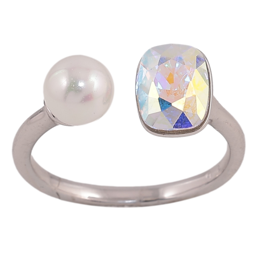 Кольцо Xuping цвет Родий с кр-ми Swarovski "Кристалл АВ с жемчугом, ø 6мм, 6х8мм" фото №1 Кольцо Xuping цвет Родий с кр-ми Swarovski "Кристалл АВ с жемчугом, ø 6мм, 6х8мм" фото №1